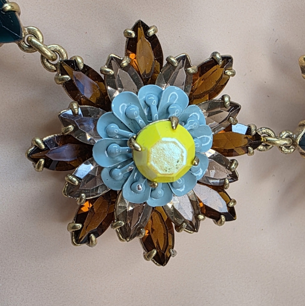J.Crew Floral Rhinestone Enamel Statement Necklace 14” + Ext - Picture 5 of 7